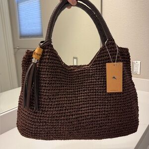 Tommy Bahama Dark Brown Woven Hobo Bag